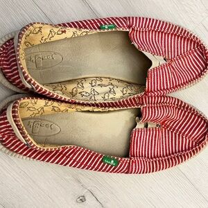 Sanuk Red & White Striped Flats